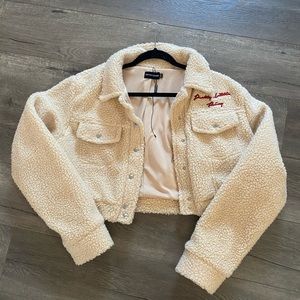 Prettylittlething cropped teddy jacket